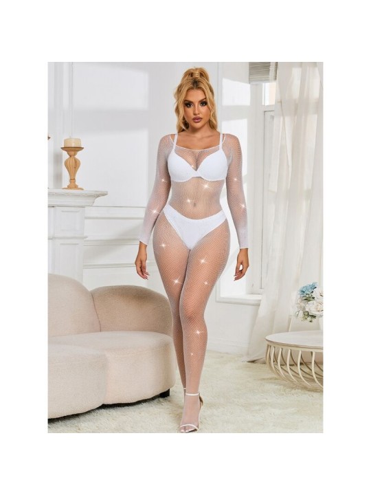 SUBBLIME 952396 BODYSTOCKING DE REJILLA CON DIAMANTES MANGA LARGA BLANCO TALLA UNICA