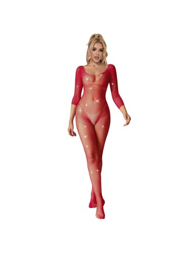 SUBBLIME 952419 BODYSTOCKING DE REJILLA CON DIAMANTES MANGA LARGA ROJO TALLA UNICA