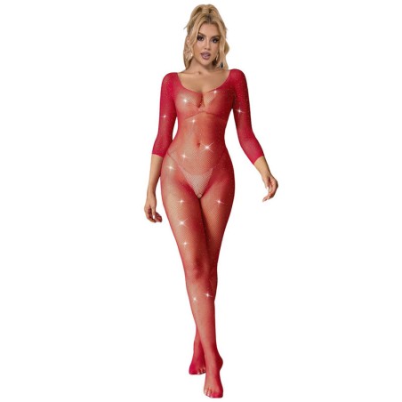 SUBBLIME 952419 BODYSTOCKING DE REJILLA CON DIAMANTES MANGA LARGA ROJO TALLA UNICA