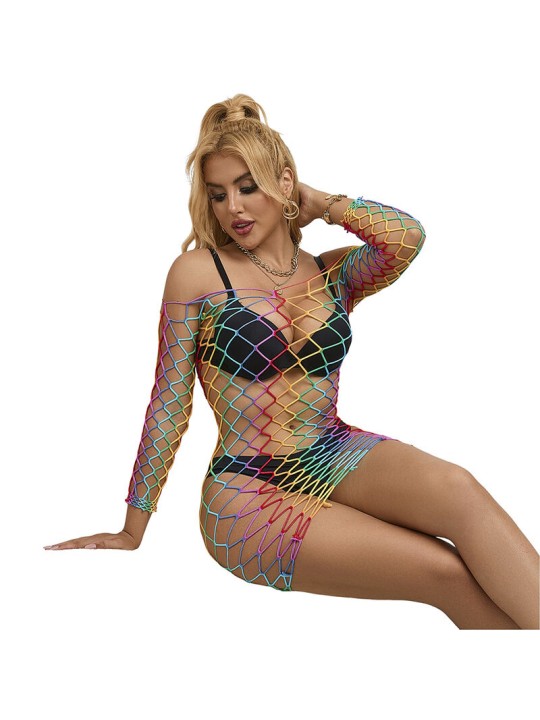 SUBBLIME 952426 VESTIDO DE REJILLA MANGA LARGA ARCOIRIS TALLA UNICA