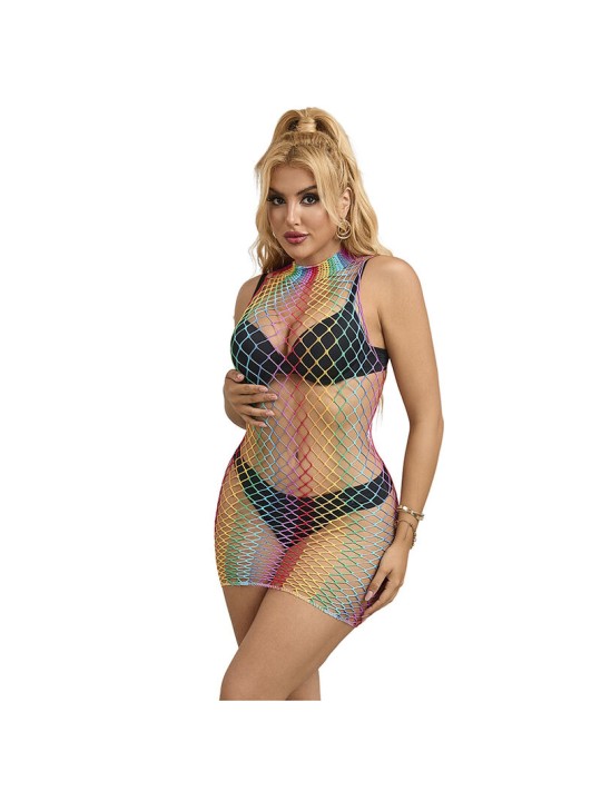 SUBBLIME 952433 VESTIDO DE REJILLA SIN MANGAS CON CUELLO ALTO ARCOIRIS TALLA UNICA