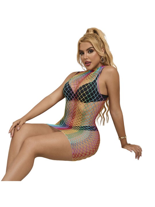 SUBBLIME 952433 VESTIDO DE REJILLA SIN MANGAS CON CUELLO ALTO ARCOIRIS TALLA UNICA