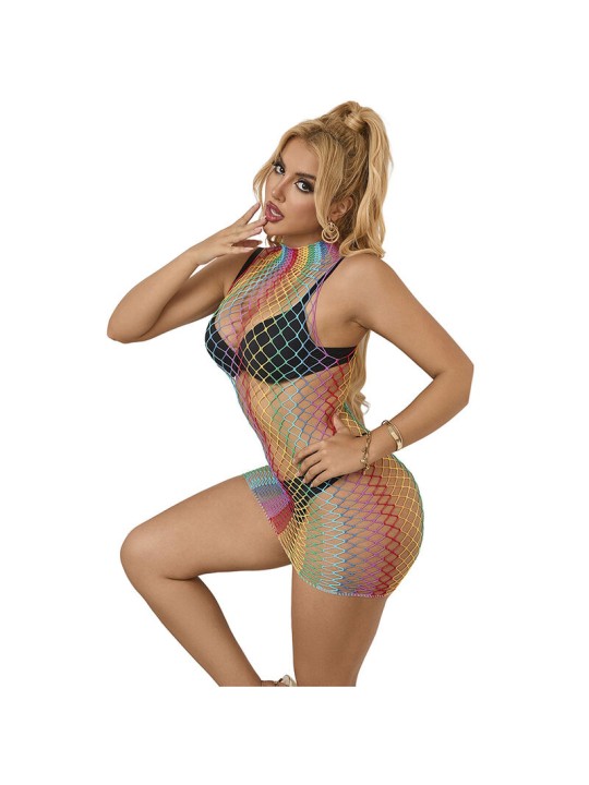 SUBBLIME 952433 VESTIDO DE REJILLA SIN MANGAS CON CUELLO ALTO ARCOIRIS TALLA UNICA