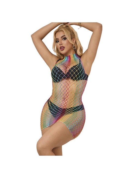 SUBBLIME 952433 VESTIDO DE REJILLA SIN MANGAS CON CUELLO ALTO ARCOIRIS TALLA UNICA