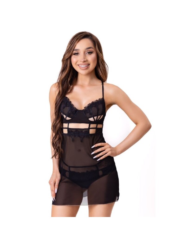 LIVCO CORSETTI FASHION MAIA 20247 BABYDOLL TANGA NEGRO S M