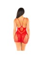 LEG AVENUE MINIVESTIDO DE REJILLA CON TIRANTES ROJO
