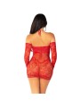 LEG AVENUE MINIVESTIDO DE REJILLA CON HOMBROS DESCUBIERTOS Y MANGA LARGA ROJO