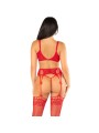 LEG AVENUE SUJETADOR TANGA MEDIAS DE REJILLA ROJO TALLA UNICA