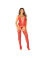 LEG AVENUE CAMISOLA MEDIAS TANGA DE REJILLA ROJO TALLA UNICA