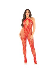LEG AVENUE BODYSTOCKING DE REJILLA CON ESTAMPADO DE FLORES ROJO TALLA UNICA