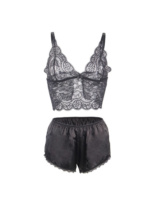 SUBBLIME 953911 SET 3 PIEZAS ENCAJE Y SATEN NEGRO S M