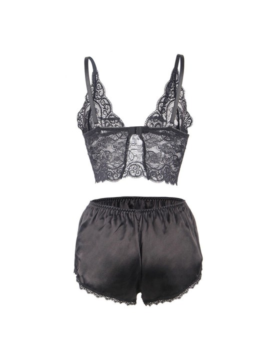 SUBBLIME 953928 SET 3 PIEZAS ENCAJE Y SATEN NEGRO L XL