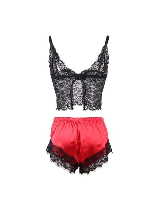 SUBBLIME 953959 PIJAMA SEXY SATEN Y ENCAJE NEGRO ROJO S M SUBBLIME 953959 PIJAMA SEXY SATEN Y ENCAJE NEGRO ROJO S M