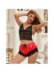 SUBBLIME 953959 PIJAMA SEXY SATEN Y ENCAJE NEGRO ROJO S M