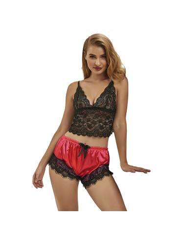 SUBBLIME 953966 PIJAMA SEXY SATEN Y ENCAJE NEGRO ROJO L XL