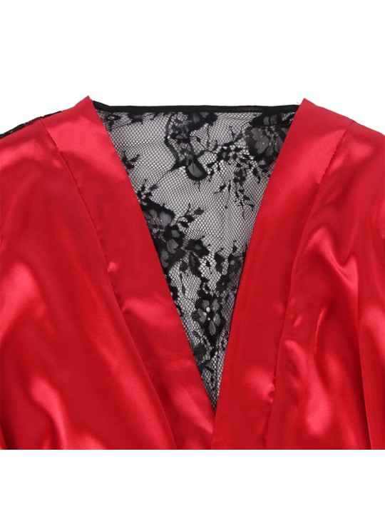 SUBBLIME 954024 CAMISON DE ENCAJE ESPALDA TRANSPARENTE TANGA ROJO NEGRO L XL