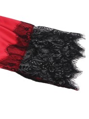 SUBBLIME 954024 CAMISON DE ENCAJE ESPALDA TRANSPARENTE TANGA ROJO NEGRO L XL