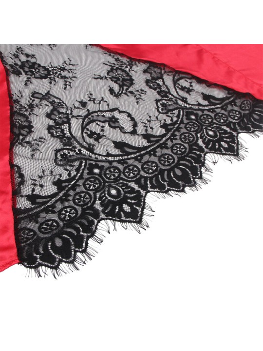 SUBBLIME 954024 CAMISON DE ENCAJE ESPALDA TRANSPARENTE TANGA ROJO NEGRO L XL