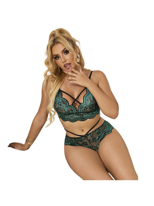 SUBBLIME 954086 SUJETADOR PANTIES ENCAJE VERDE S M
