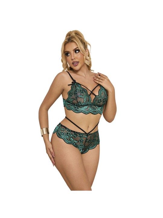 SUBBLIME 954086 SUJETADOR PANTIES ENCAJE VERDE S M