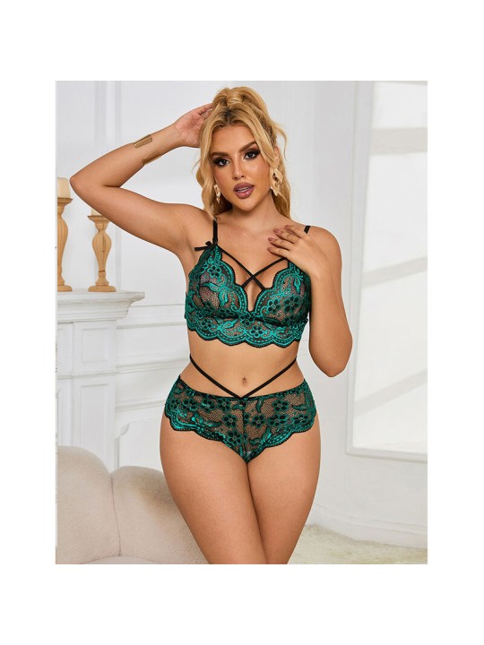 SUBBLIME 954086 SUJETADOR PANTIES ENCAJE VERDE S M