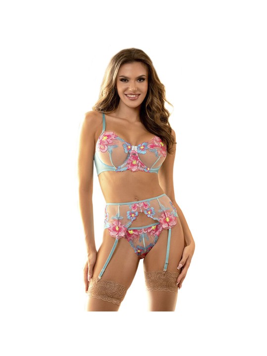 SUBBLIME 954109 SUJETADOR PANTIES CON LIGUERO DISENO FLORAL AZUL S M