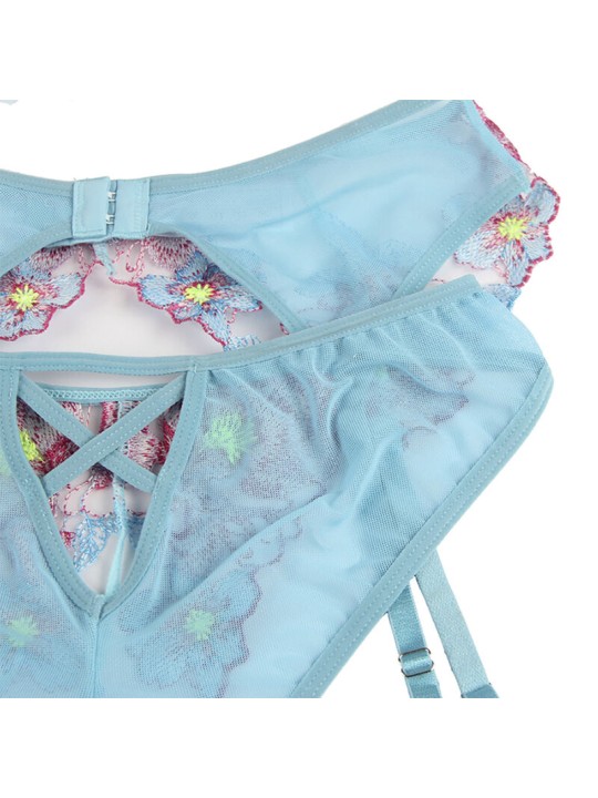SUBBLIME 954109 SUJETADOR PANTIES CON LIGUERO DISENO FLORAL AZUL S M