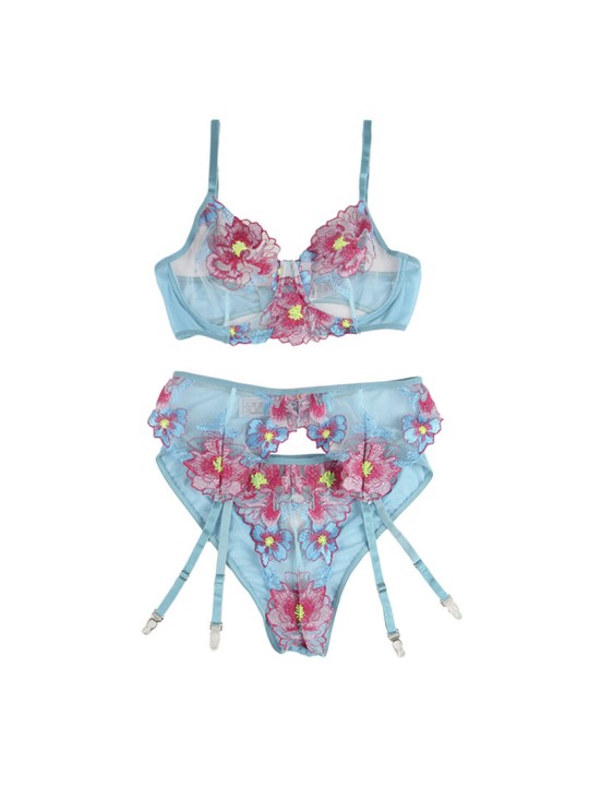SUBBLIME 954116 SUJETADOR PANTIES CON LIGUERO DISENO FLORAL AZUL L XL