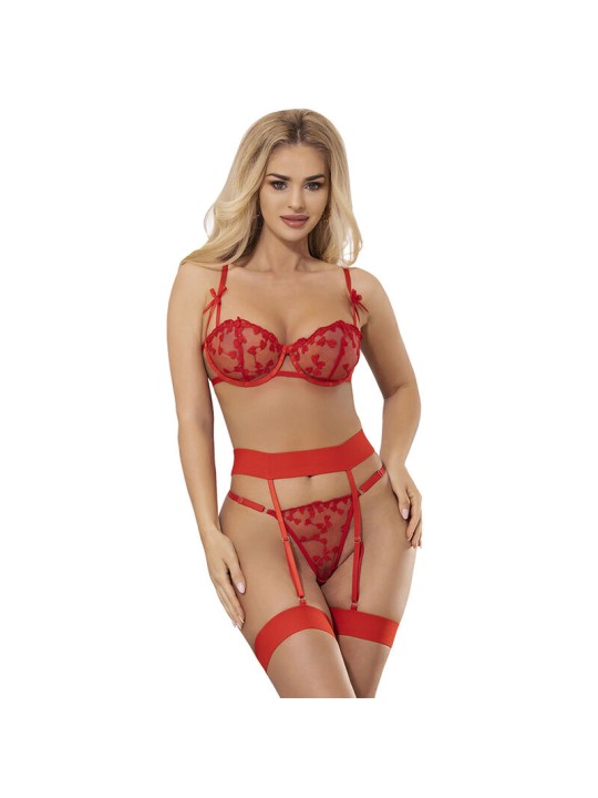 SUBBLIME 954321 SUJETADOR TANGA LIGUEROS ESTAMPADO DE CORAZONES ROJO S M