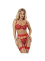 SUBBLIME 954321 SUJETADOR TANGA LIGUEROS ESTAMPADO DE CORAZONES ROJO S M