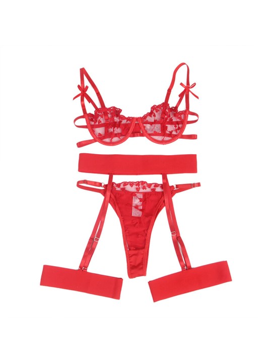 SUBBLIME 954321 SUJETADOR TANGA LIGUEROS ESTAMPADO DE CORAZONES ROJO S M