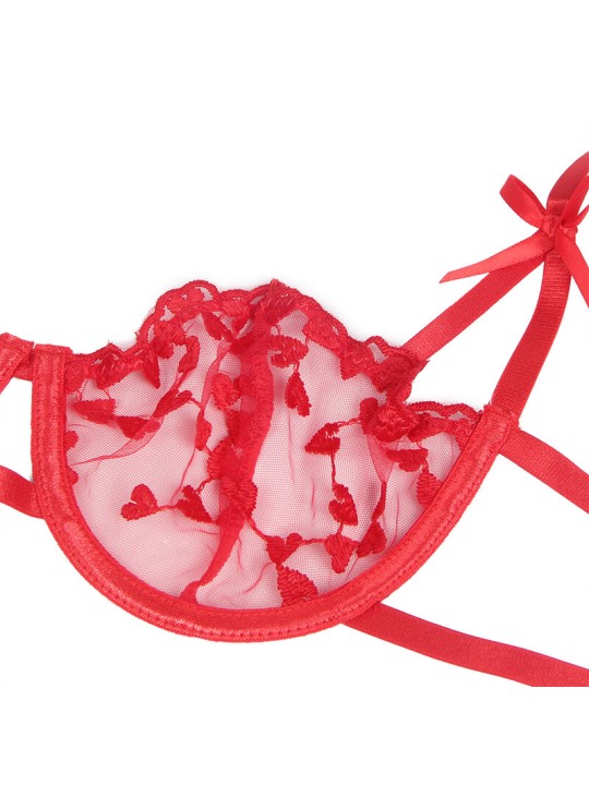 SUBBLIME 954321 SUJETADOR TANGA LIGUEROS ESTAMPADO DE CORAZONES ROJO S M