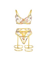 SUBBLIME 954345 SUJETADOR TANGA LIGUEROS DISENO FLORAL AMARILLO S M