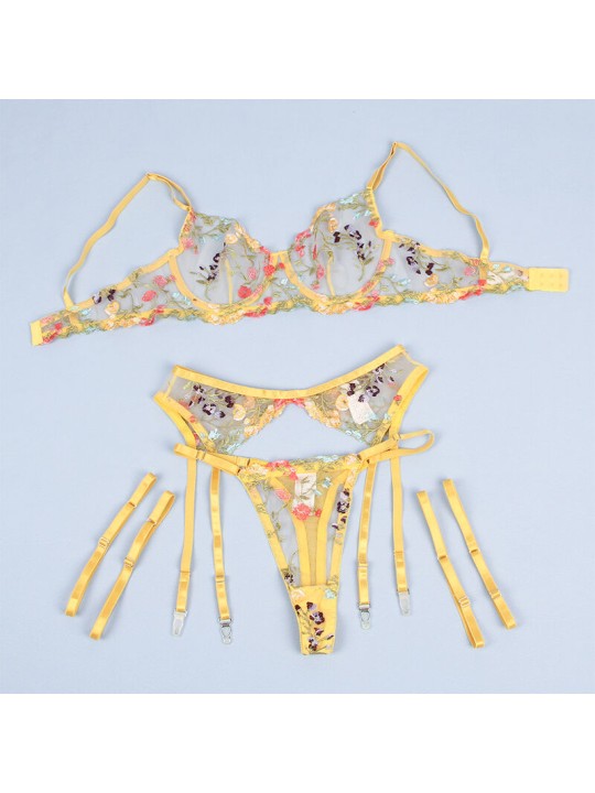 SUBBLIME 954345 SUJETADOR TANGA LIGUEROS DISENO FLORAL AMARILLO S M
