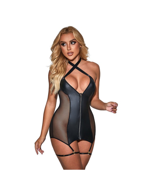 SUBBLIME 954444 VESTIDO SEXY DE REJILLA CUERO NEGRO S M