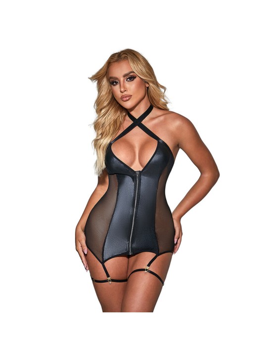 SUBBLIME 954451 VESTIDO SEXY DE REJILLA CUERO NEGRO L XL