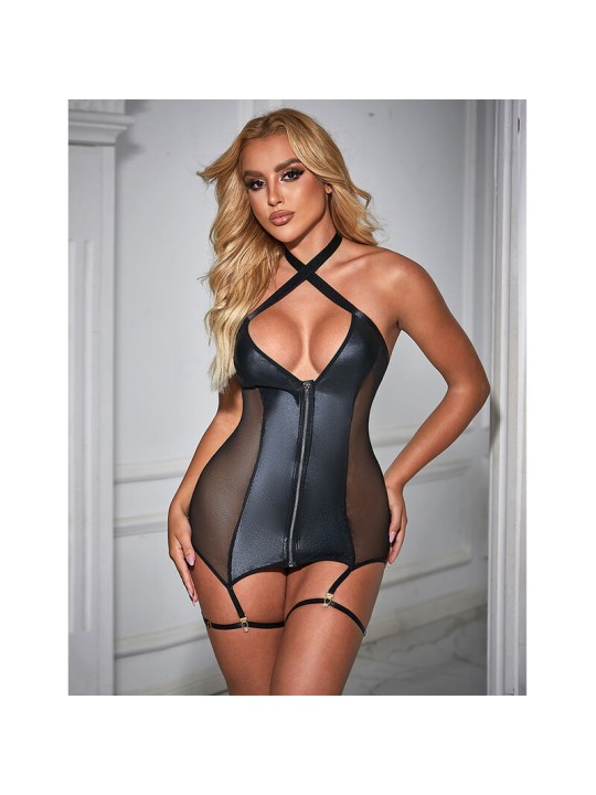 SUBBLIME 954451 VESTIDO SEXY DE REJILLA CUERO NEGRO L XL