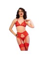 CHILIROSE CR 4848 SET SUJETADOR TANGA MEDIAS DE ENCAJE ROJO S