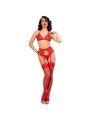 CHILIROSE CR 4848 SET SUJETADOR TANGA MEDIAS DE ENCAJE ROJO S