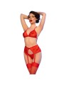 CHILIROSE CR 4848 SET SUJETADOR TANGA MEDIAS DE ENCAJE ROJO S