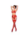 CHILIROSE CR 4848 SET SUJETADOR TANGA MEDIAS DE ENCAJE ROJO S