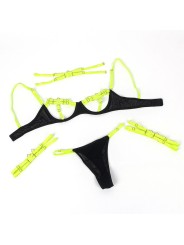 SUBBLIME 955274 SET SUJETADOR CON COLLAR Y DETALLES PARA PIERNAS VERDE FLUORESCENTE S M