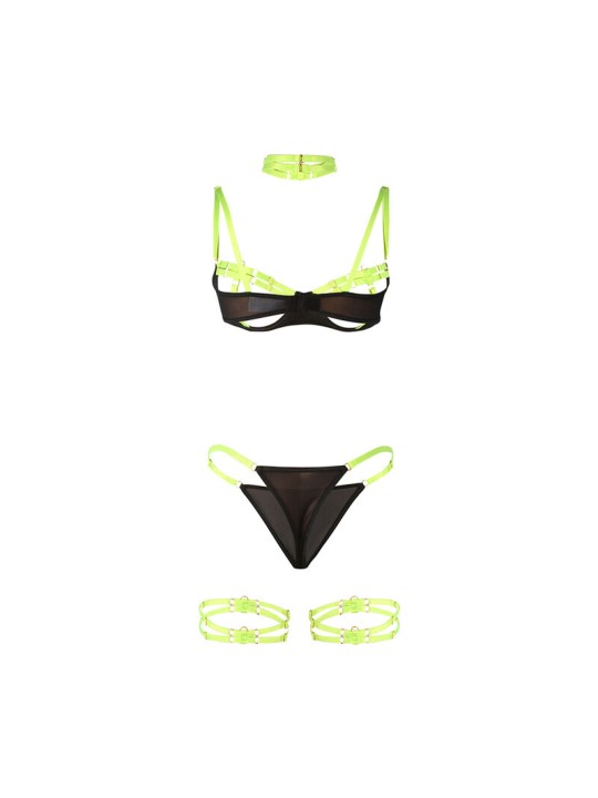 SUBBLIME 955281 SET SUJETADOR CON COLLAR Y DETALLES PARA PIERNAS VERDE FLUORESCENTE L XL