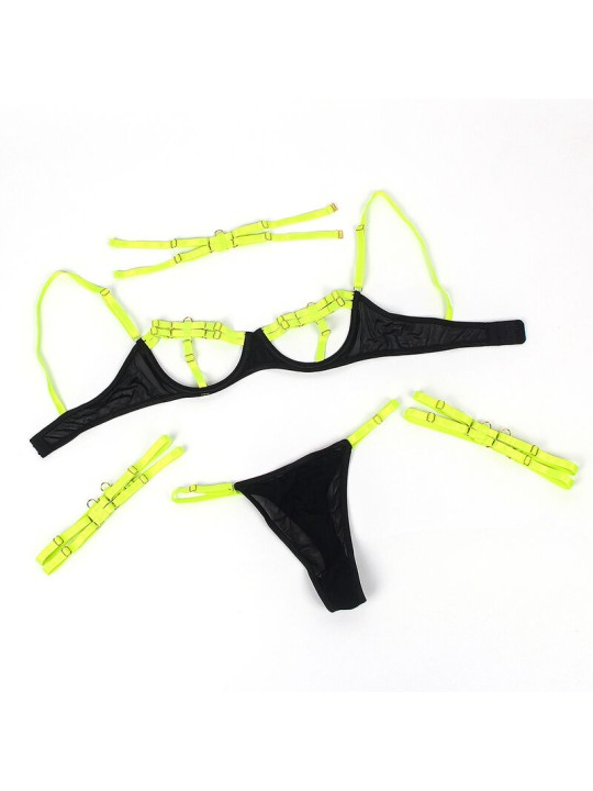 SUBBLIME 955281 SET SUJETADOR CON COLLAR Y DETALLES PARA PIERNAS VERDE FLUORESCENTE L XL