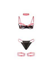 SUBBLIME 955298 SET SUJETADOR CON COLLAR Y DETALLES PARA PIERNAS ROSA FLUORESCENTE S M