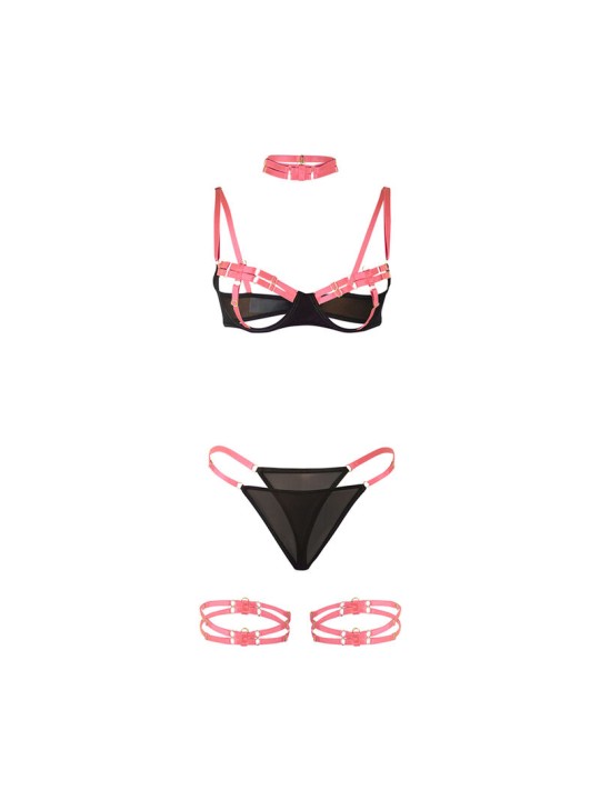 SUBBLIME 955304 SET SUJETADOR CON COLLAR Y DETALLES PARA PIERNAS ROSA FLUORESCENTE L XL