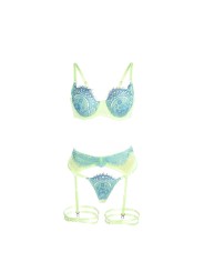SUBBLIME 955311 SET SUJETADOR CON ENCAJE Y LIGUEROS VERDE Y AZUL S M