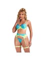 SUBBLIME 955328 SET SUJETADOR CON ENCAJE Y LIGUEROS VERDE Y AZUL L XL