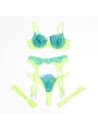 SUBBLIME 955328 SET SUJETADOR CON ENCAJE Y LIGUEROS VERDE Y AZUL L XL