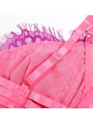 SUBBLIME 955359 SET SUJETADOR CON ENCAJE Y LIGUEROS ROSA Y MORADO S M